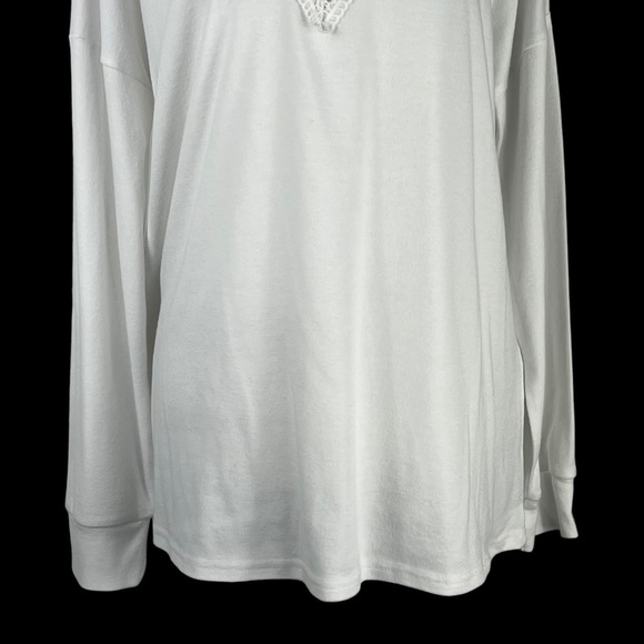 V-NECK EYELASH LACE TRIM WOMEN'S LONG SLEEVED TUNIC/TOP - Picture 8 of 9